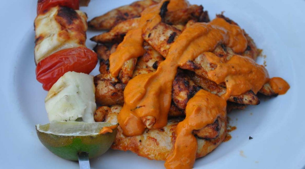 Chicken goujons with roasted pepper sauce Barbecuechef